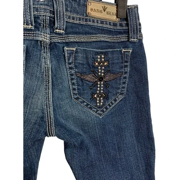 Sang Real By Miss Me Women's Size 27 Bootcut Flare Selvedge Denim Jeans Y2K - Picture 2 of 11